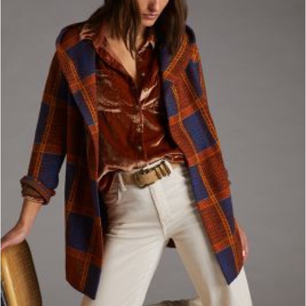 Anthropologie plaid hooded sweater jacket. Great autumn colors.
